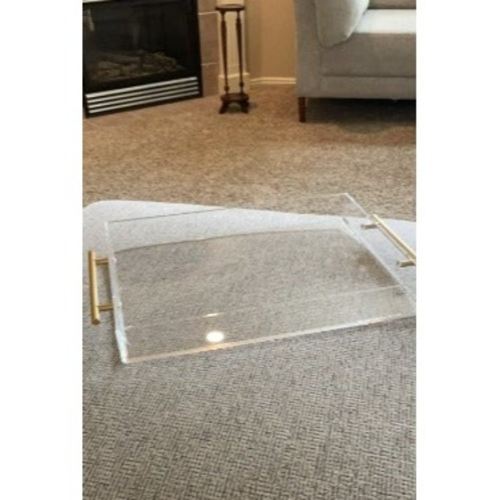 Acrylic Serving Tray 12x16 Inch, Clear Trays with Gold Handles